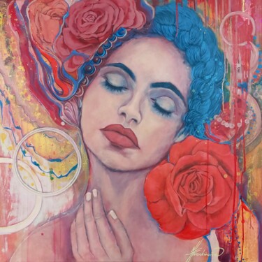 Malarstwo zatytułowany „Róża” autorstwa Jolanta Frankiewicz, Oryginalna praca, Akryl Zamontowany na Drewniana rama noszy