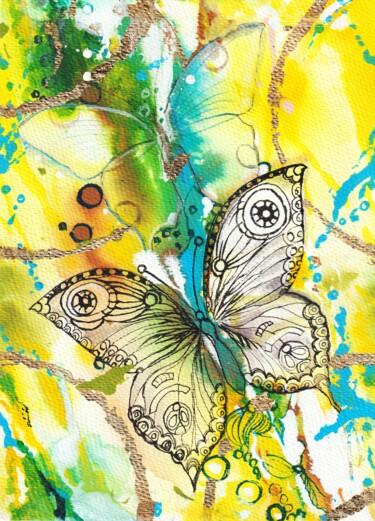 Malarstwo zatytułowany „Motyle” autorstwa Jolanta Frankiewicz, Oryginalna praca, Atrament