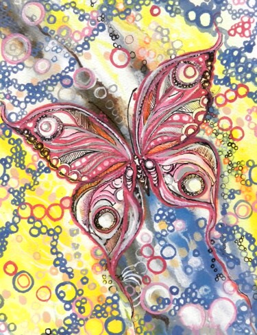Dessin intitulée "Motyl" par Jolanta Frankiewicz, Œuvre d'art originale, Encre