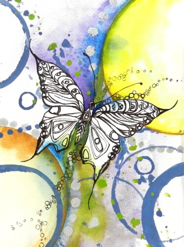 Dibujo titulada "Motyle II" por Jolanta Frankiewicz, Obra de arte original, Tinta
