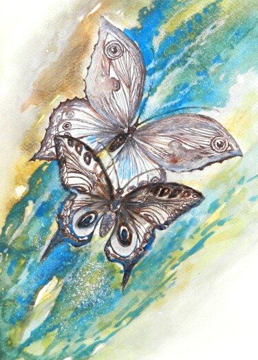 Painting titled "Motyle V" by Jolanta Frankiewicz, Original Artwork, Ink