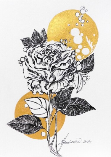 印花与版画 标题为“Romantic ,,Rose and…” 由Jolanta Frankiewicz, 原创艺术品, 墨