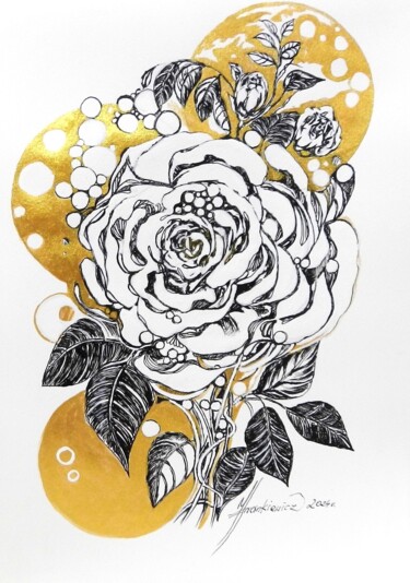 Schilderij getiteld "Romantic ,,Rose and…" door Jolanta Frankiewicz, Origineel Kunstwerk, Inkt