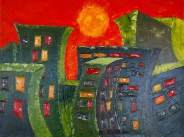 Painting titled "LEVER DU SOLEIL" by Jolawa, Original Artwork, Oil