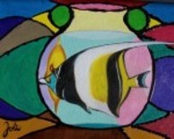 Pintura titulada "PECERA CON PECES DE…" por Joli, Obra de arte original