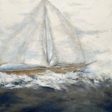 Painting titled "Sailing back home" by Jolic, Original Artwork, Acrylic Mounted on Wood Stretcher frame