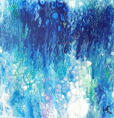 Peinture intitulée "Naissance bleue" par Jom, Œuvre d'art originale, Acrylique