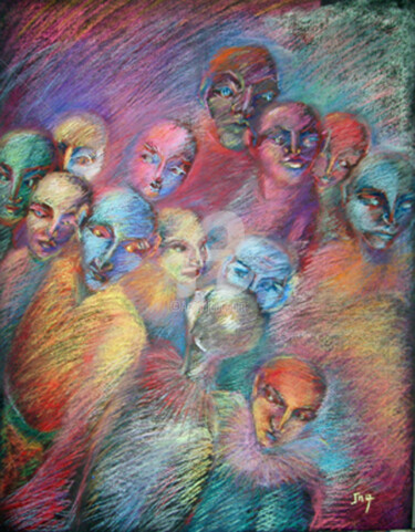 Peinture intitulée "la-foule-2-modifie-…" par Jomaray, Œuvre d'art originale, Pastel