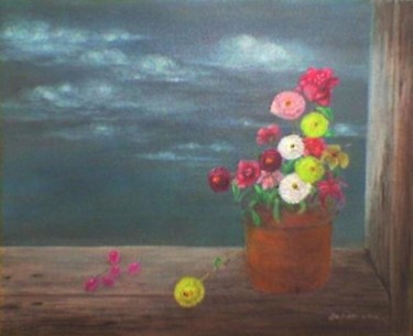 Painting titled "Flower 3- The Waiti…" by Jo Mari, Original Artwork, Oil