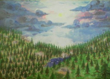 Painting titled "Pinetree I- The Daw…" by Jo Mari, Original Artwork, Oil