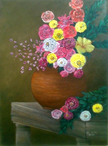 Painting titled "Flower 4" by Jo Mari, Original Artwork, Oil