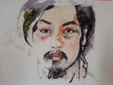 Peinture intitulée "Homme de Mongolie" par Jocelyne Larralde, Œuvre d'art originale, Aquarelle