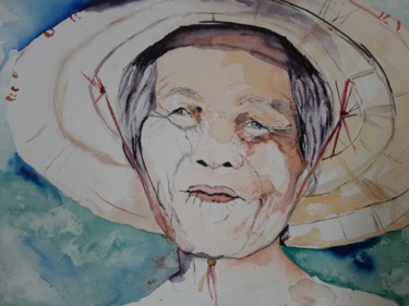Peinture intitulée "Vieille femme chino…" par Jocelyne Larralde, Œuvre d'art originale, Aquarelle