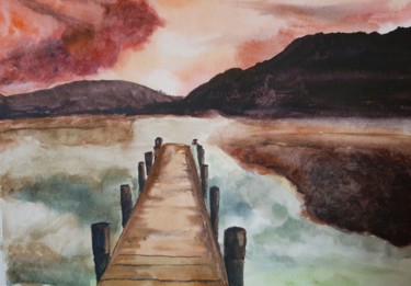Peinture intitulée "Le ponton du Lac" par Jocelyne Larralde, Œuvre d'art originale, Aquarelle