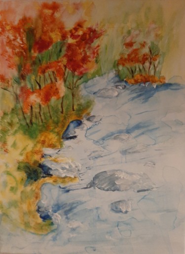 Peinture intitulée "Ruisseau fleuri" par Jocelyne Larralde, Œuvre d'art originale, Aquarelle