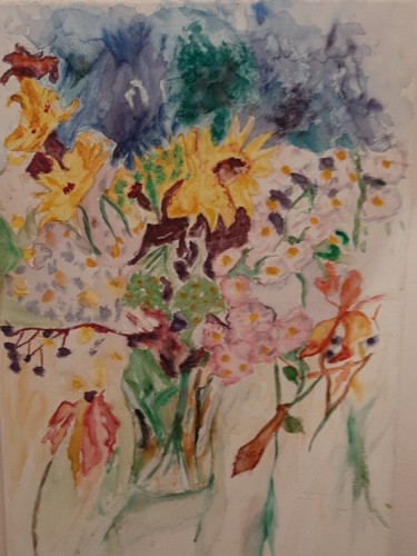 Peinture intitulée "Composition florale" par Jocelyne Larralde, Œuvre d'art originale, Aquarelle