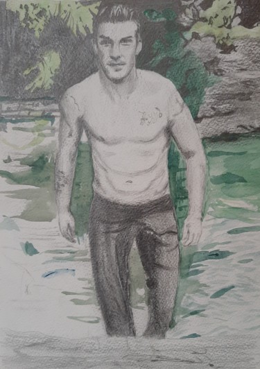 Peinture intitulée "David Beckam" par Jocelyne Larralde, Œuvre d'art originale, Graphite