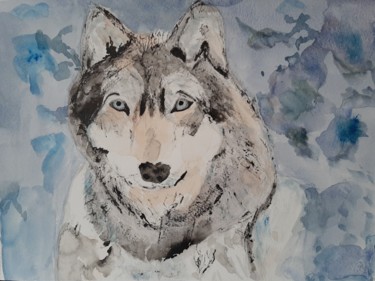 Peinture intitulée "Loup" par Jocelyne Larralde, Œuvre d'art originale, Aquarelle