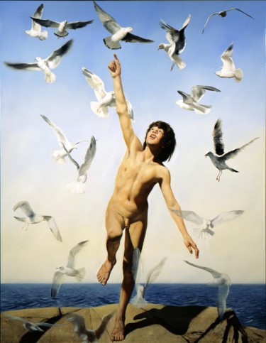 「Dances with birds」というタイトルの絵画 Jon Bøe Paulsenによって, オリジナルのアートワーク, オイル
