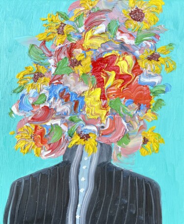 Картина под названием "Self Portrait Under…" - Jon Parlangeli, Подлинное произведение искусства, Масло Установлен на Деревян…