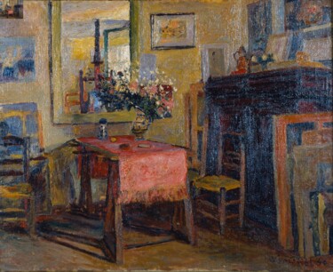 Painting titled "La Table rose" by Jon Von, Original Artwork, Oil