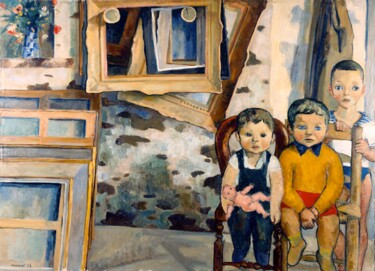 Schilderij getiteld "Les Enfants à l'ate…" door Jon Von, Origineel Kunstwerk, Olie
