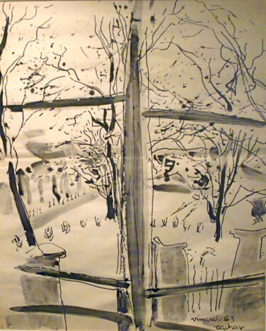 Desenho intitulada "Parc Cachan, hiver" por Jon Von, Obras de arte originais