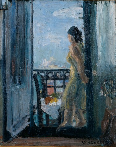Painting titled "Femme à la fenêtre" by Jon Von, Original Artwork, Oil