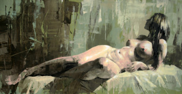 Malarstwo zatytułowany „JK19-0801 Naked” autorstwa Jonas Kunickas, Oryginalna praca, Olej Zamontowany na Drewniana rama noszy