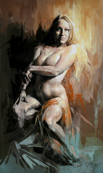 绘画 标题为“JK20-0915 Nude Port…” 由Jonas Kunickas, 原创艺术品, 油 安装在木质担架架上