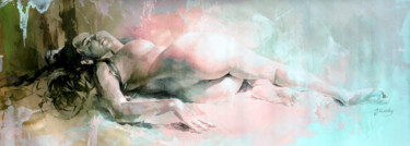 「JK22-0520 Sakura」というタイトルの絵画 Jonas Kunickasによって, オリジナルのアートワーク, オイル ウッドストレッチャーフレームにマウント