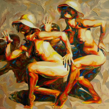 Malerei mit dem Titel "Dance with a Hat" von Jonas Kunickas, Original-Kunstwerk, Öl