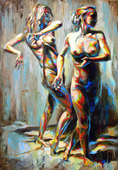Painting titled "JK15-0310-Dance" by Jonas Kunickas, Original Artwork, Oil Mounted on Wood Stretcher frame