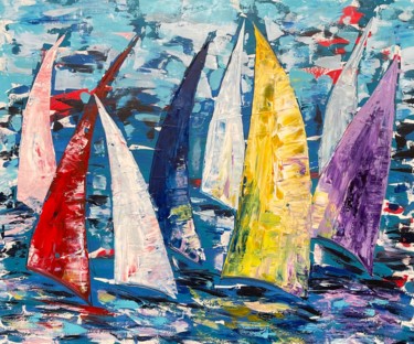 Malerei mit dem Titel "Sailing /Segelboote…" von Olya Jonas, Original-Kunstwerk, Acryl