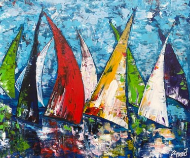 Schilderij getiteld "Sailing /Segelboote…" door Olya Jonas, Origineel Kunstwerk, Acryl