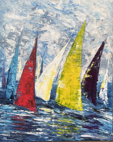 Pittura intitolato "Segelboote 24/ Sail…" da Olya Jonas, Opera d'arte originale, Acrilico