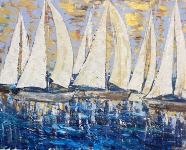 Schilderij getiteld "Sailing/ Sailboat" door Olya Jonas, Origineel Kunstwerk, Acryl