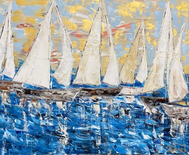 Painting titled "Sailing /Segelboote…" by Olya Jonas, Original Artwork, Acrylic