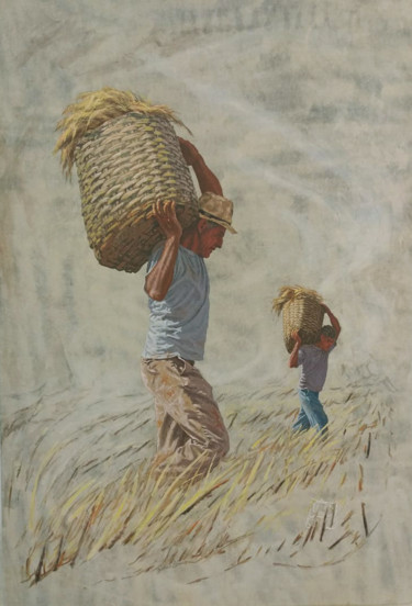 752 - A Colheita do Arroz Pintura intitulada "752 - A Colheita do…" por Jonas Lemes, Obras de arte originais, Acrílico