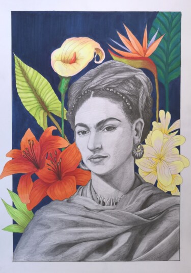 Dibujo titulada "Frida Kahlo" por Jonathan Da Silva, Obra de arte original, Lápiz