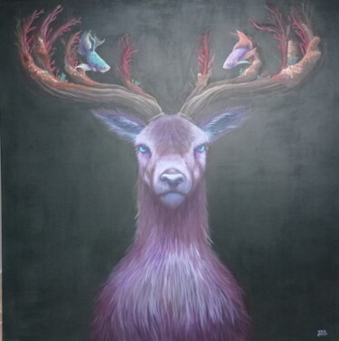 Painting titled "Cerf" by Jonathan Da Silva, Original Artwork, Acrylic Mounted on Wood Stretcher frame