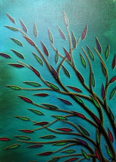 Pintura intitulada "Végétation colorée 3" por Jonathan Pradillon, Obras de arte originais, Acrílico Montado em Cartão