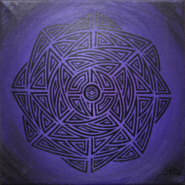 Ζωγραφική με τίτλο "Violet tribal" από Jonathan Pradillon, Αυθεντικά έργα τέχνης, Ακρυλικό Τοποθετήθηκε στο Ξύλινο φορείο σκ…