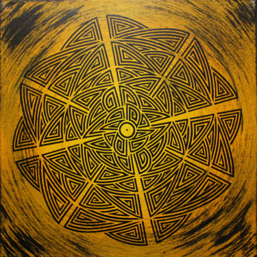 Painting titled "Jaune tribal" by Jonathan Pradillon, Original Artwork, Acrylic Mounted on Wood Stretcher frame