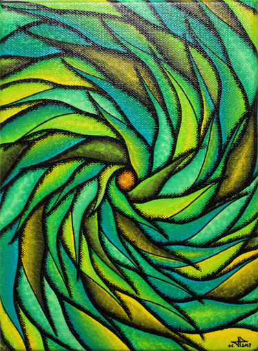 Peinture intitulée "Spirale verdoyante" par Jonathan Pradillon, Œuvre d'art originale, Acrylique Monté sur Châssis en bois