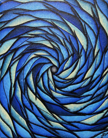 Pintura intitulada "Spirale bleutée" por Jonathan Pradillon, Obras de arte originais, Acrílico Montado em Armação em madeira