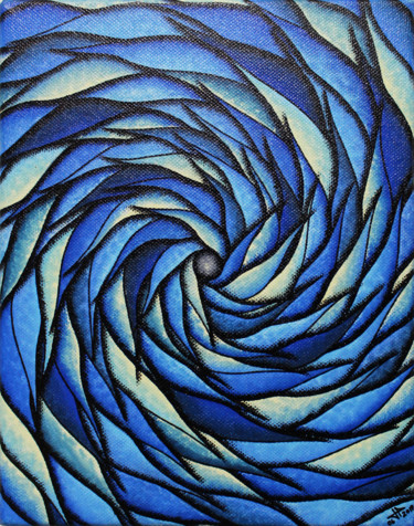 Painting titled "Spirale bleutée" by Jonathan Pradillon, Original Artwork, Acrylic Mounted on Wood Stretcher frame