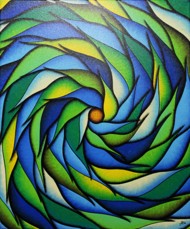 Painting titled "Spirale verdoyante…" by Jonathan Pradillon, Original Artwork, Acrylic Mounted on Wood Stretcher frame