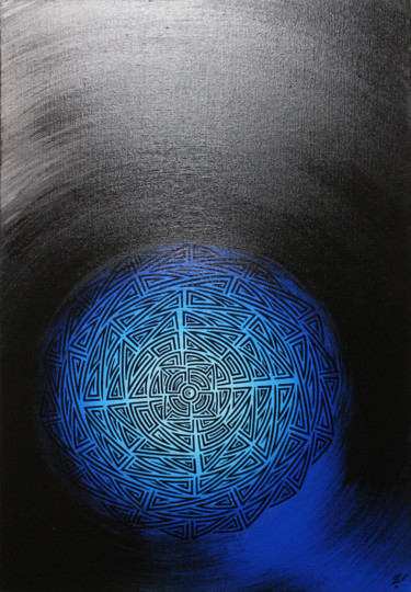 Painting titled "Lune tribal." by Jonathan Pradillon, Original Artwork, Acrylic Mounted on Cardboard