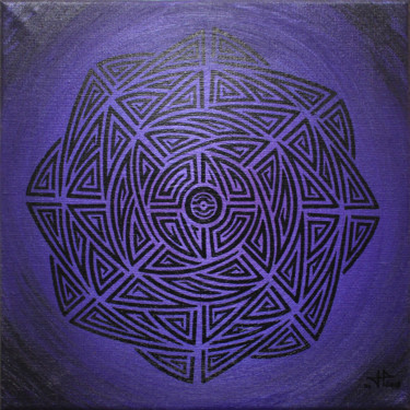 绘画 标题为“Violet tribal.” 由Jonathan Pradillon, 原创艺术品, 丙烯 安装在木质担架架上